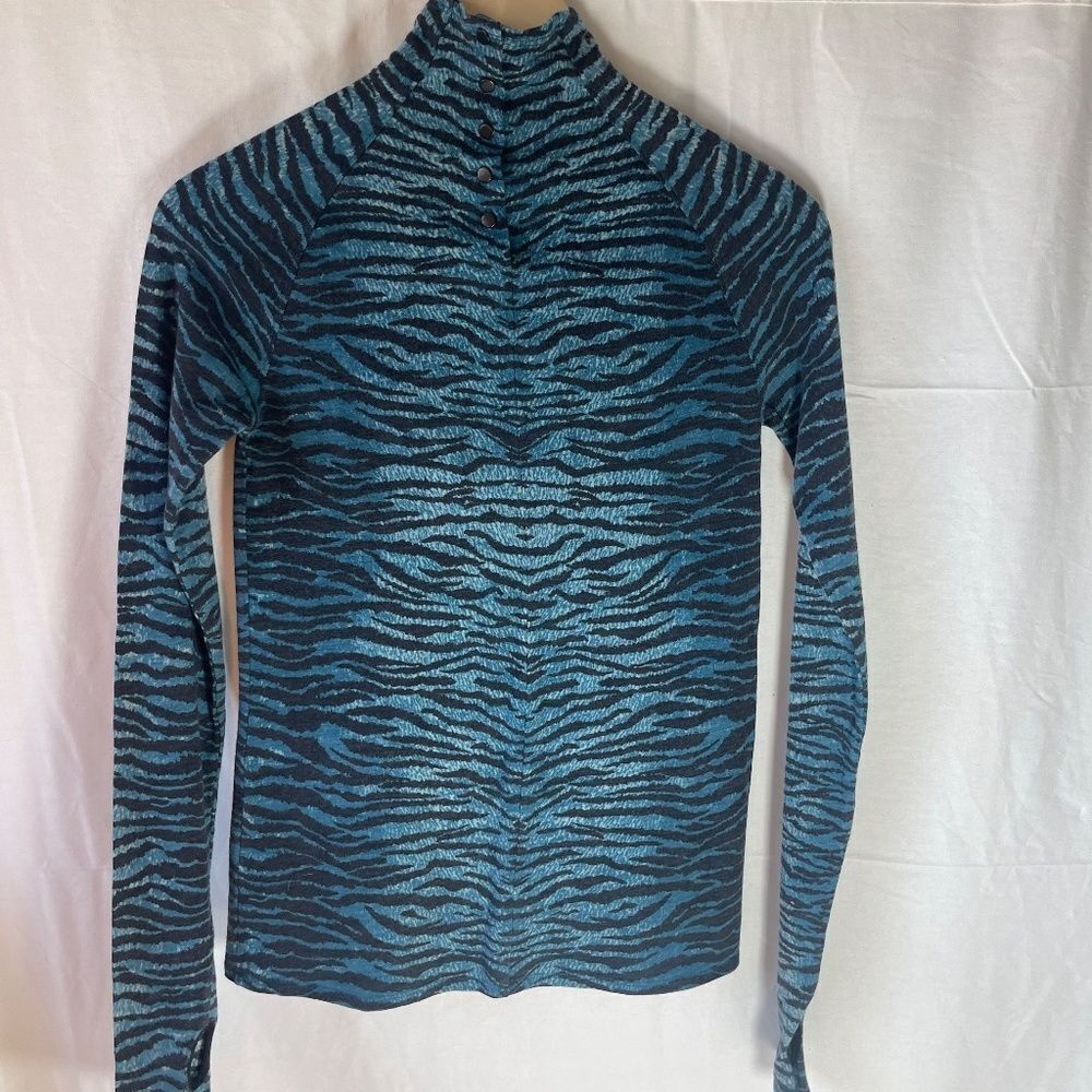 Kenzo X H&M Blue‎ Tiger Stripe Wool Blend Mock Turtleneck Long Sleeve Top Sz 6 - Picture 7 of 12